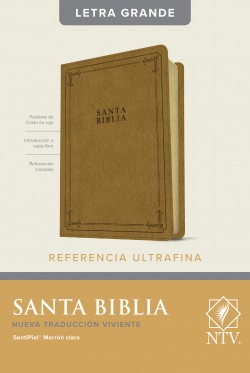  Santa Biblia NTV, Edición de referencia ultrafina, letra grande (SentiPiel, Marrón claro, Letra Roja)