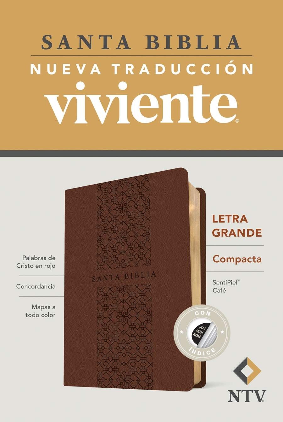  Santa Biblia NTV, Edición compacta, letra grande (SentiPiel, Café, Índice, Letra Roja)