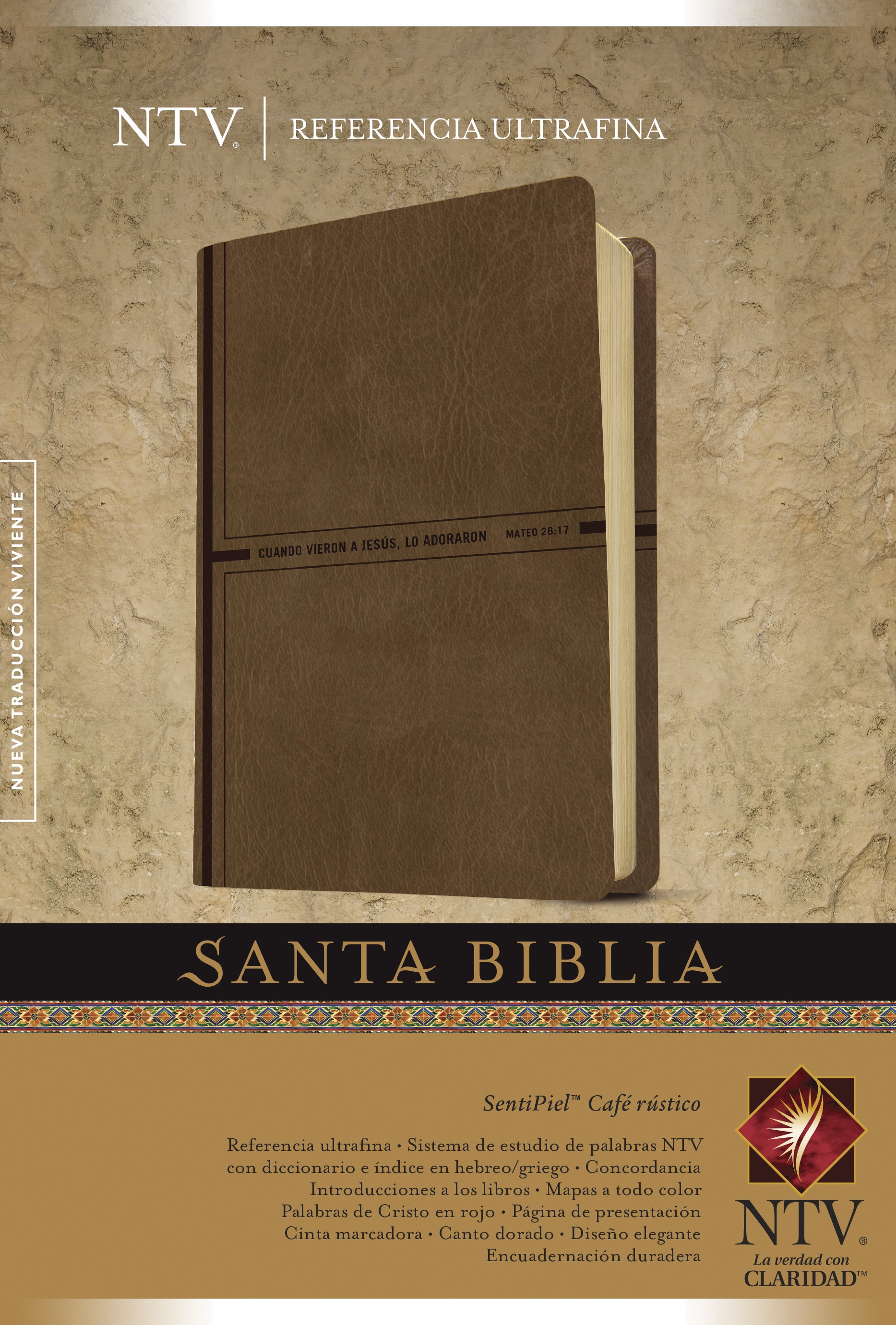  Santa Biblia NTV, Edición de referencia ultrafina (SentiPiel, Café rústico, Letra Roja)