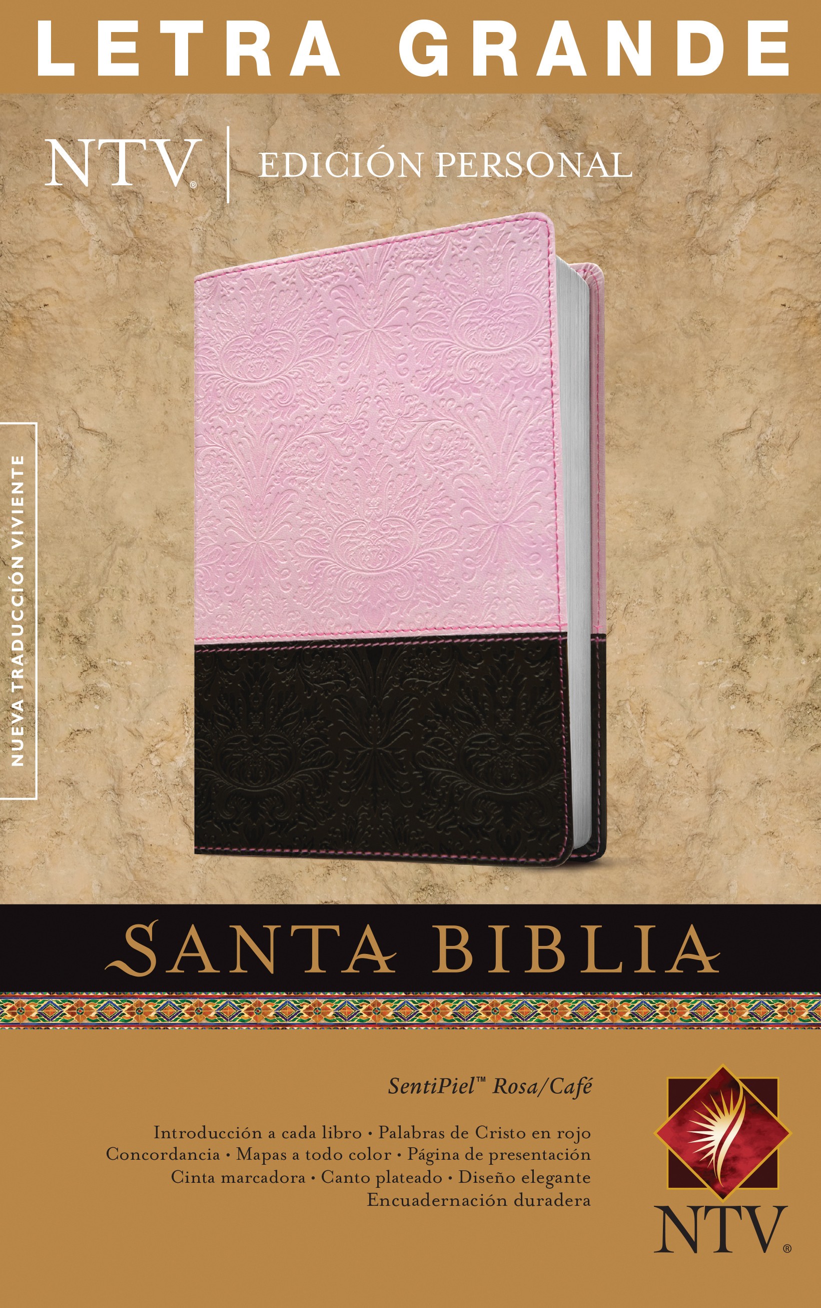  Santa Biblia NTV, Edición personal, letra grande, DuoTono (SentiPiel, Rosa/Café, Letra Roja)