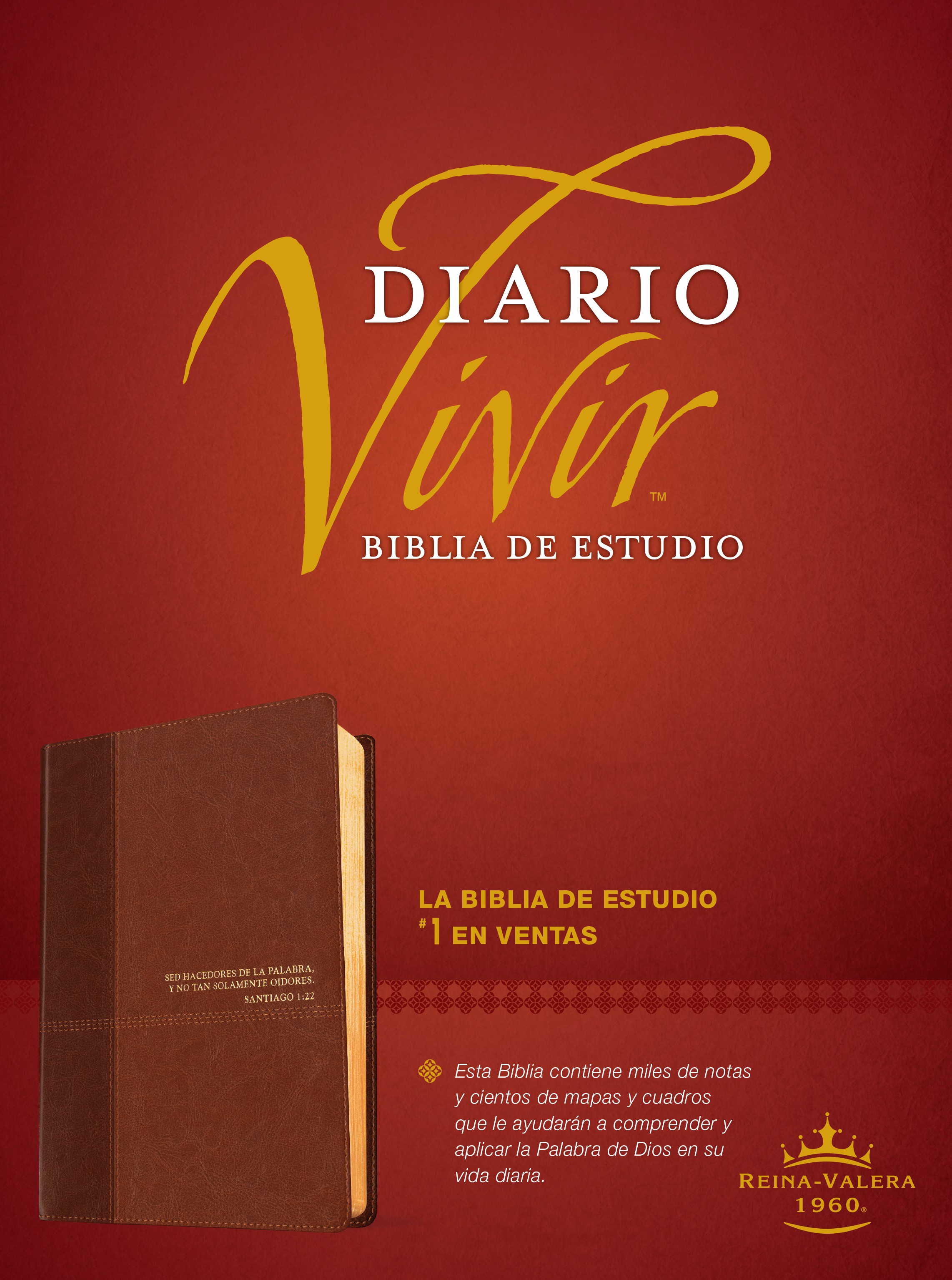  Biblia de estudio del diario vivir RVR60 (SentiPiel, Café/Café claro, Letra Roja)