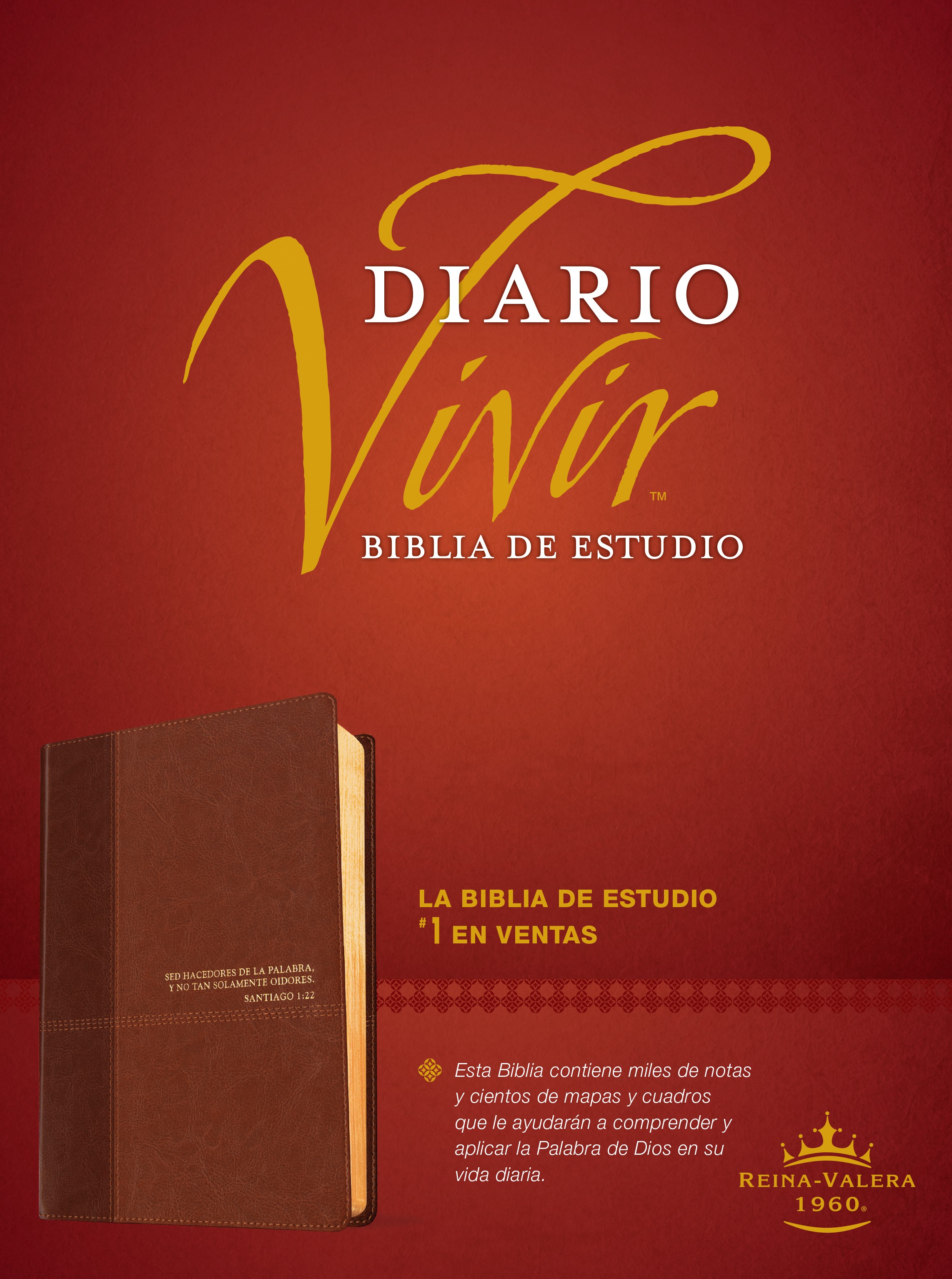  Biblia de estudio del diario vivir RVR60 (SentiPiel, Café/Café claro, Letra Roja)