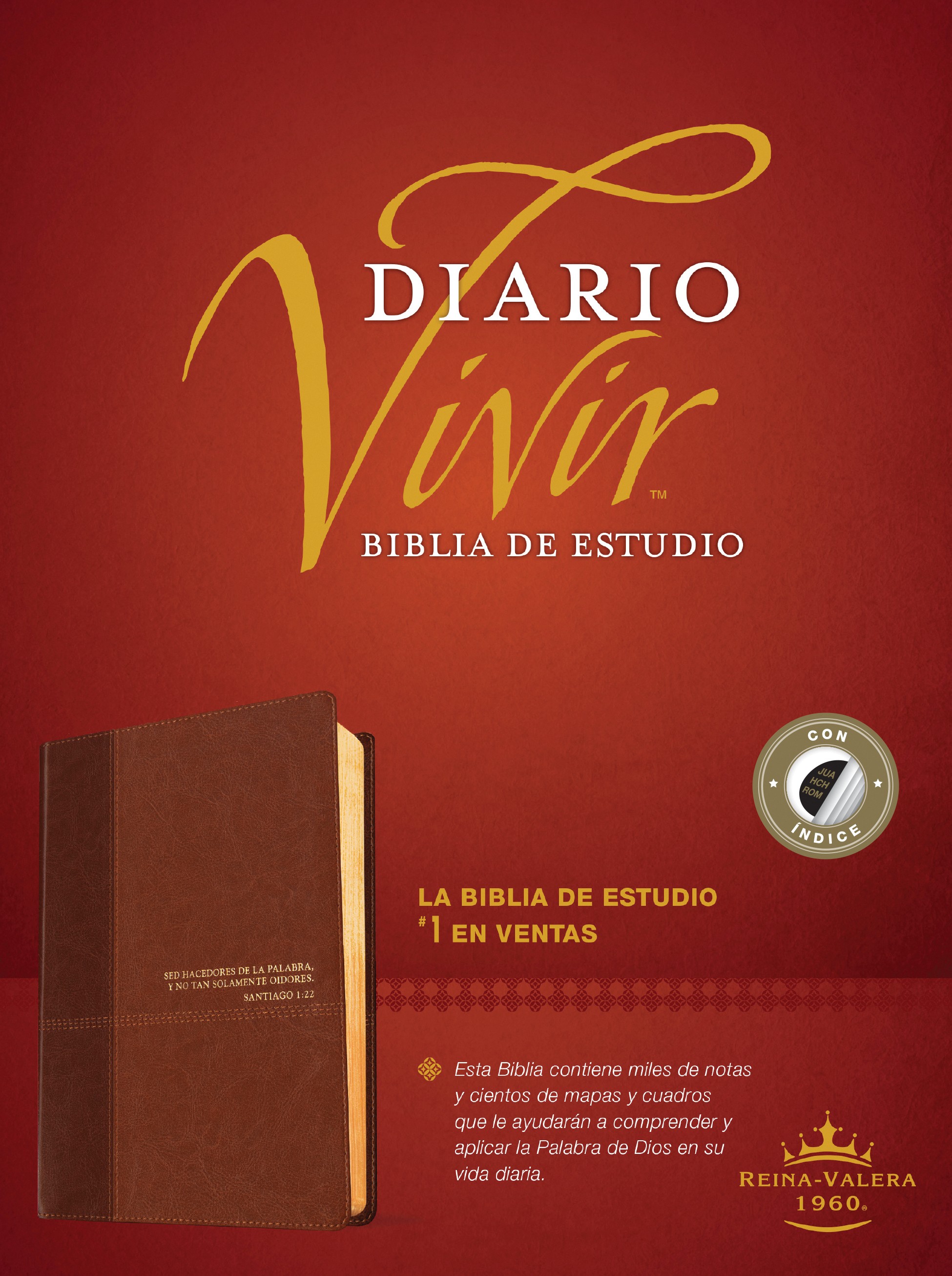  Biblia de estudio del diario vivir RVR60 (SentiPiel, Café/Café claro, Índice, Letra Roja)