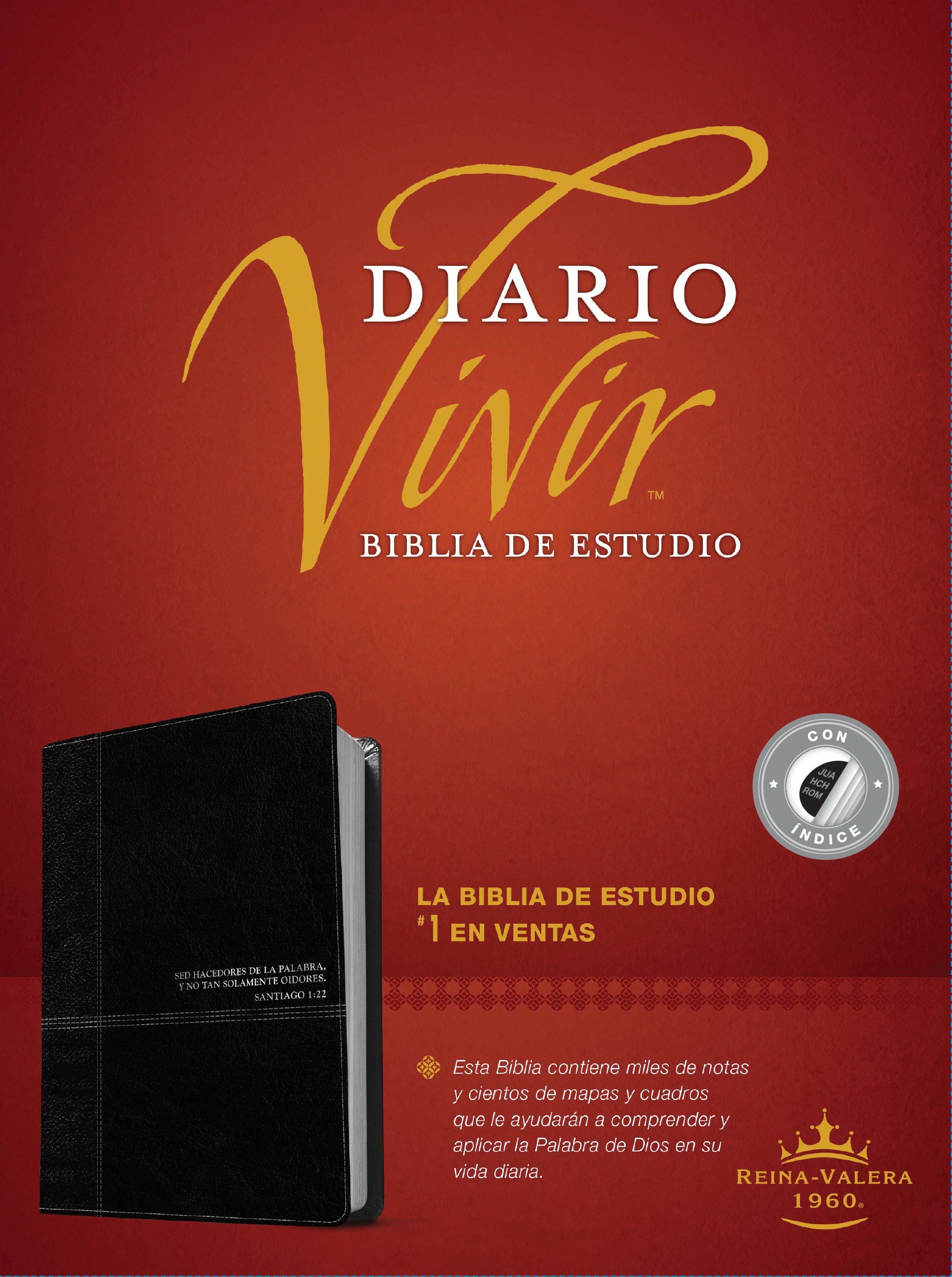  Biblia de estudio del diario vivir RVR60 (SentiPiel, Negro/Ónice, Índice, Letra Roja)
