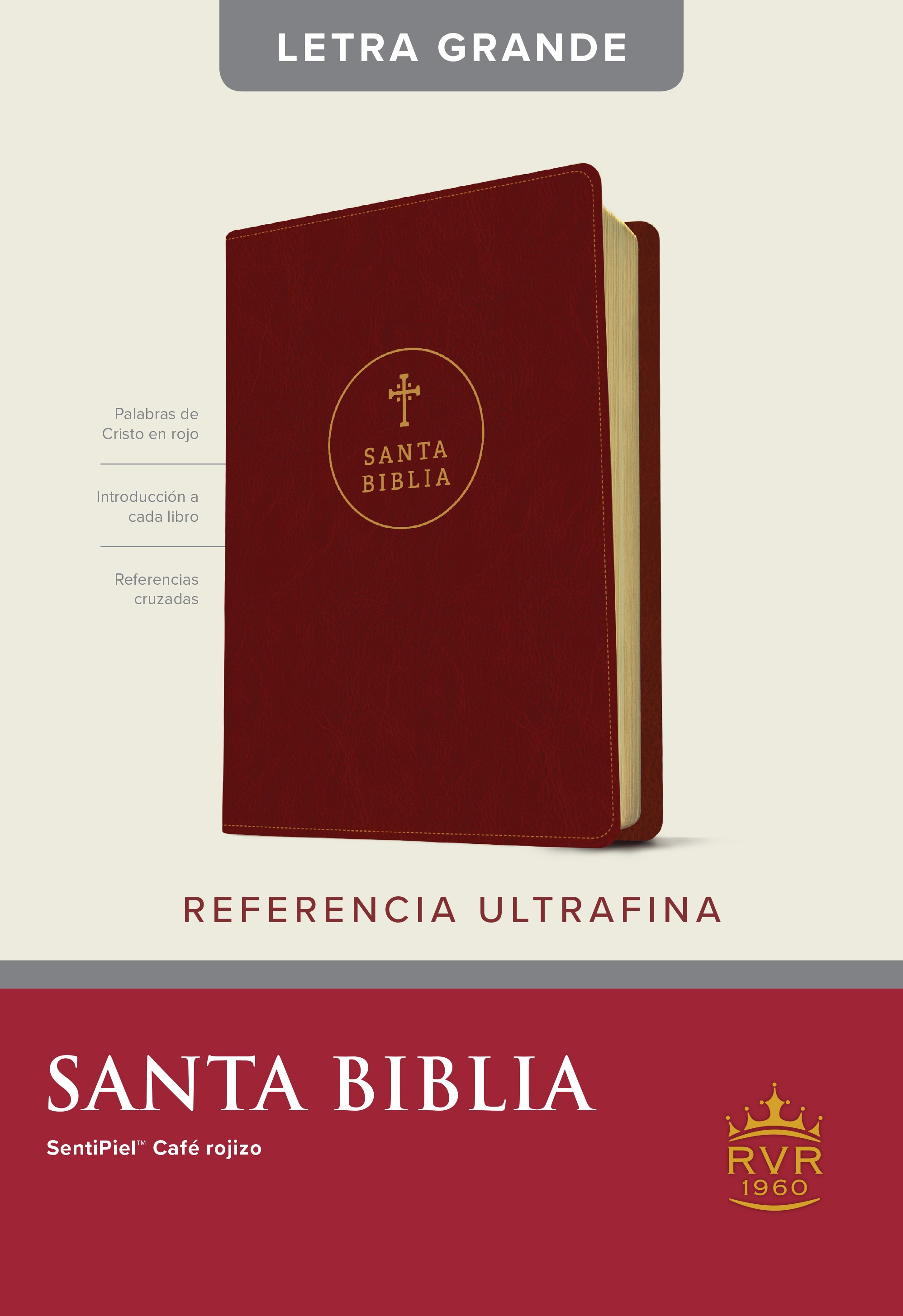 Santa Biblia RVR60, Edición de referencia ultrafina, letra grande (SentiPiel, Café rojizo, Letra Roja)