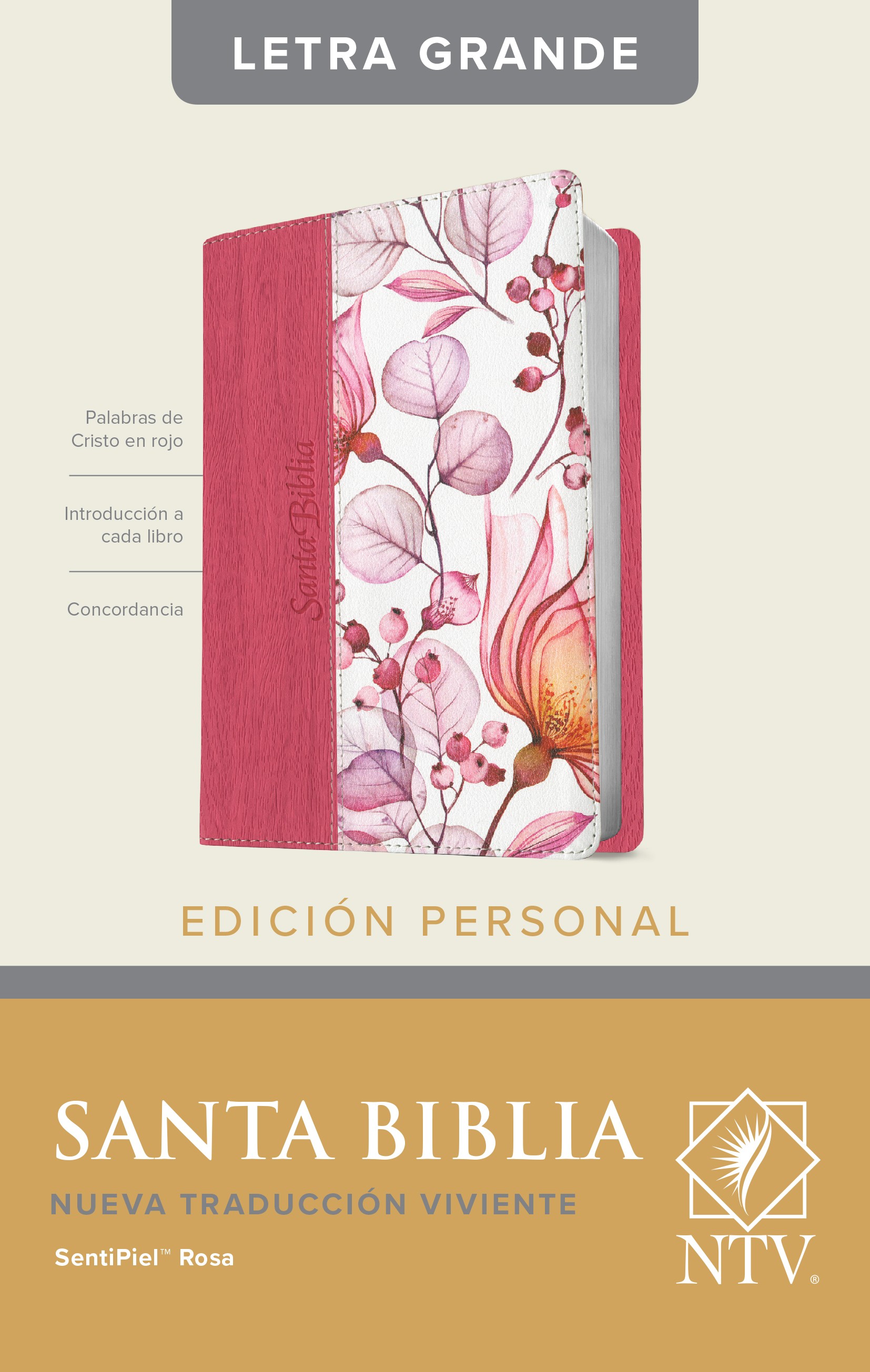  Santa Biblia NTV, Edición personal, letra grande (SentiPiel, Rosa, Índice, Letra Roja)