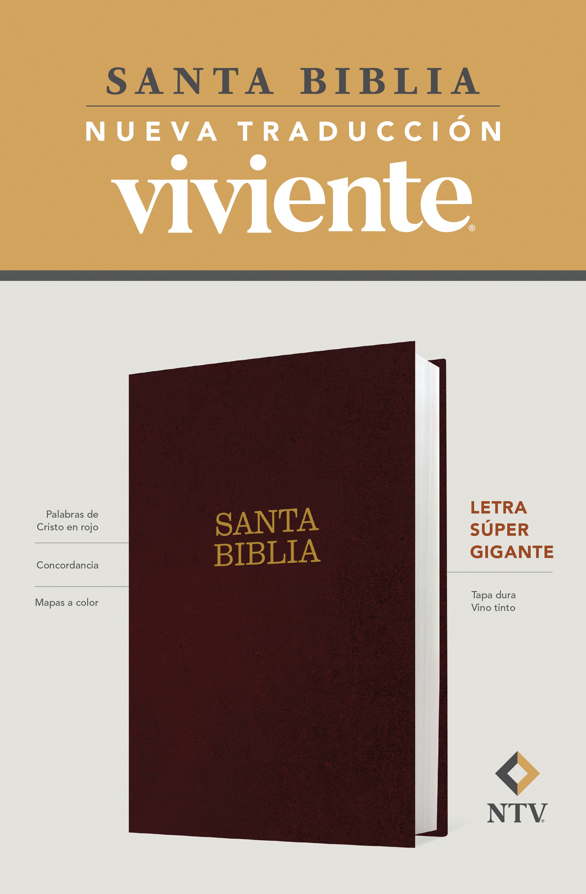  Santa Biblia NTV, letra súper gigante (Tapa dura, Vino tinto, Índice, Letra Roja)