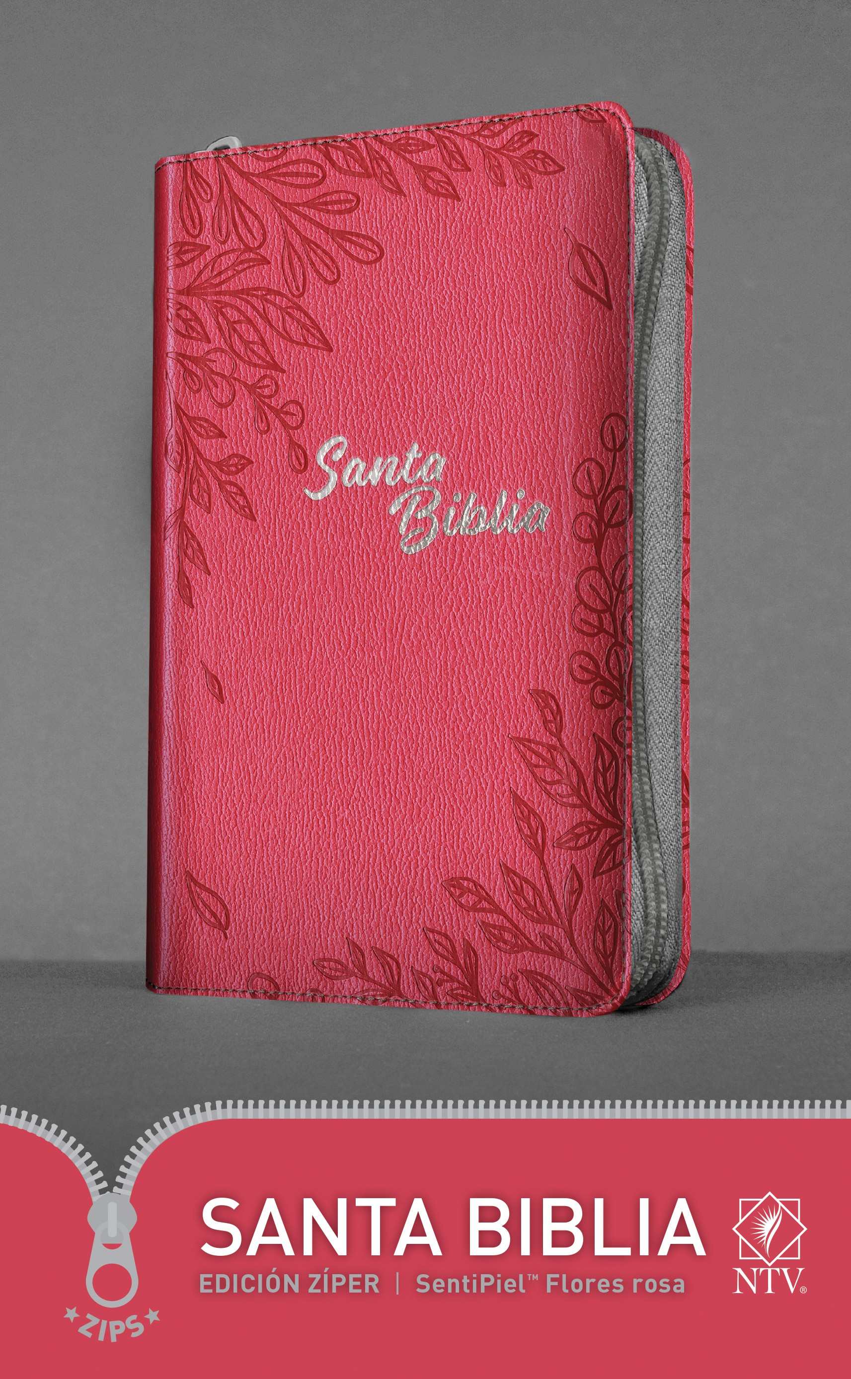  Santa Biblia NTV, Edición zíper, Flores rosa