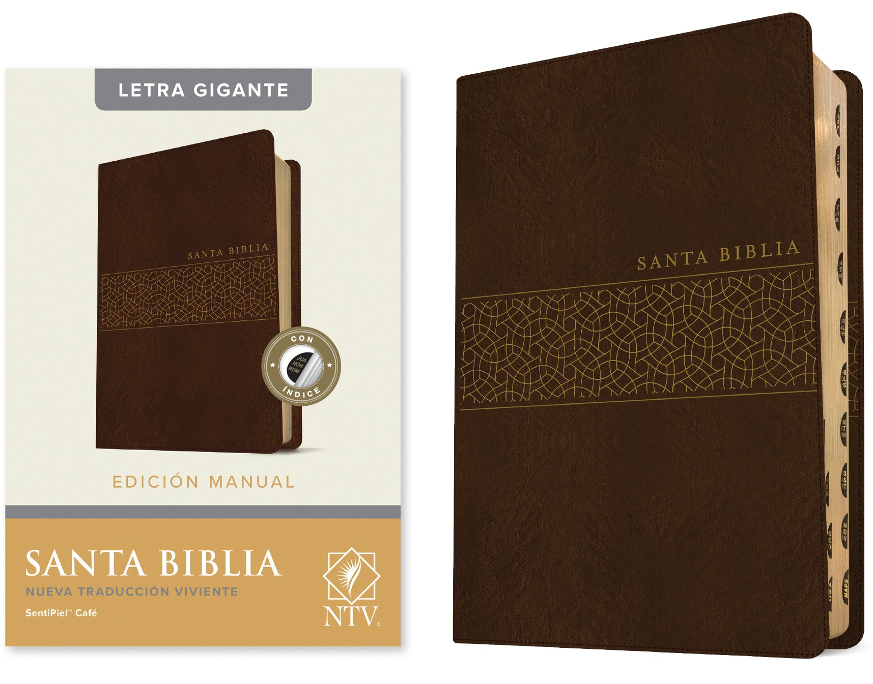  Santa Biblia NTV, Edición manual, letra gigante (Letra Roja, SentiPiel, Café, Índice)