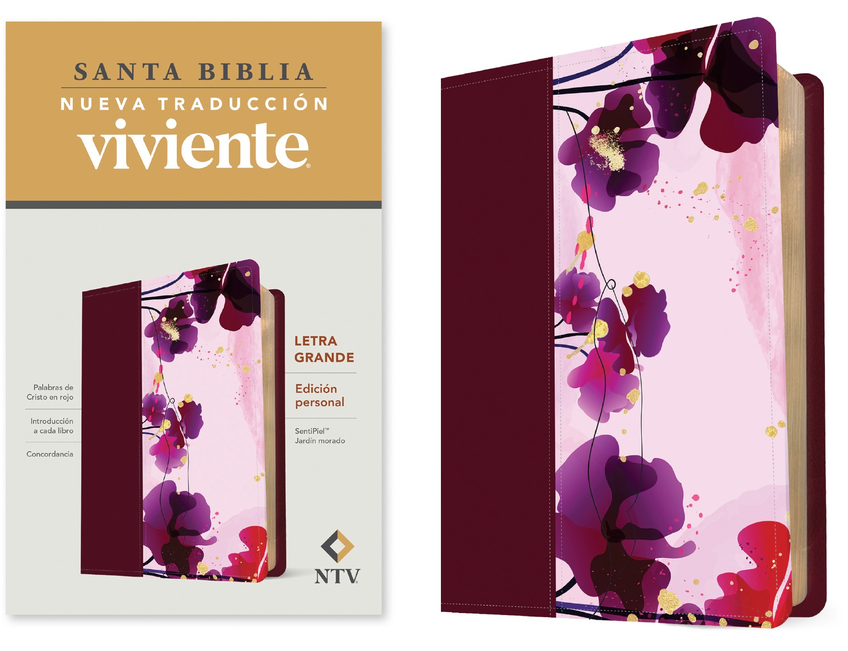  Santa Biblia NTV, Edición personal, letra grande (SentiPiel, Jardín morado, Letra Roja)