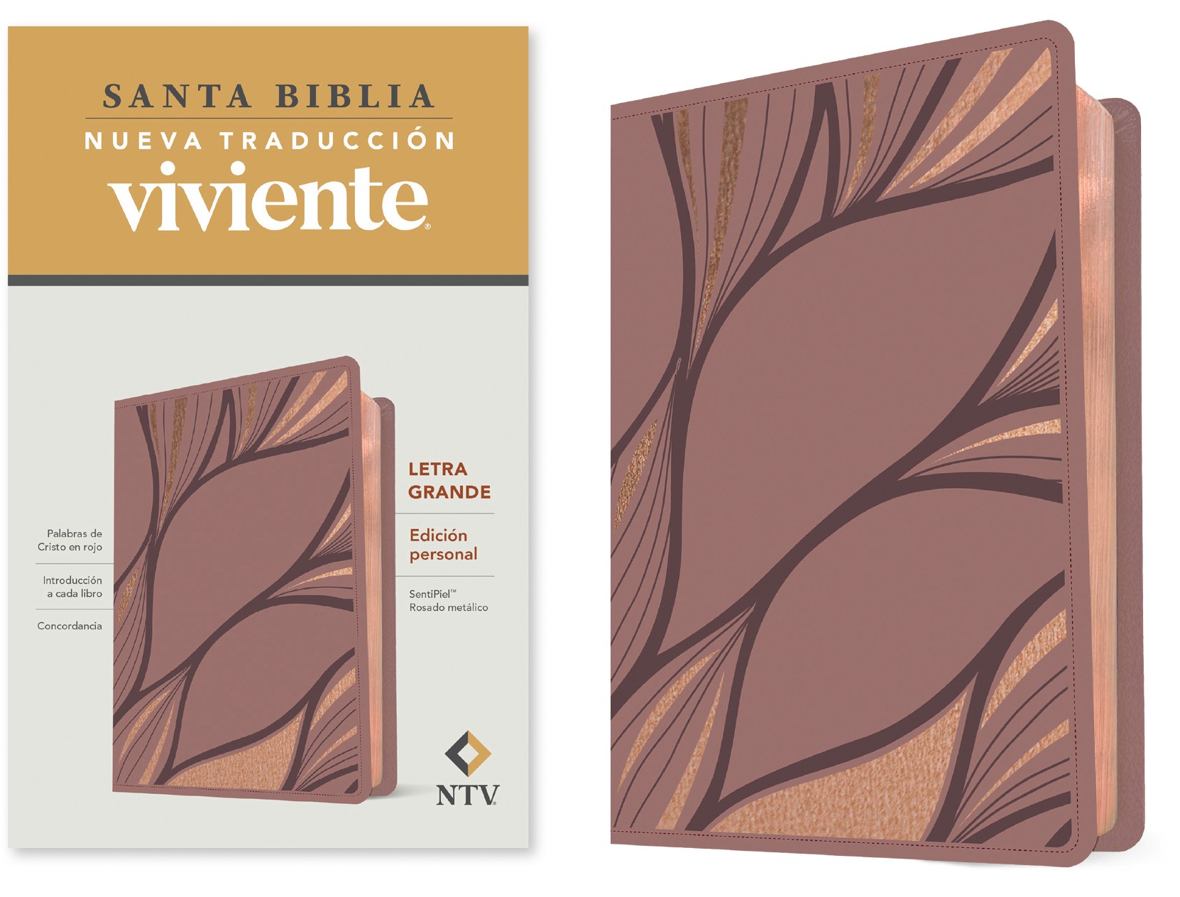  Santa Biblia NTV, Edición personal, letra grande (SentiPiel, Rosado metálico)