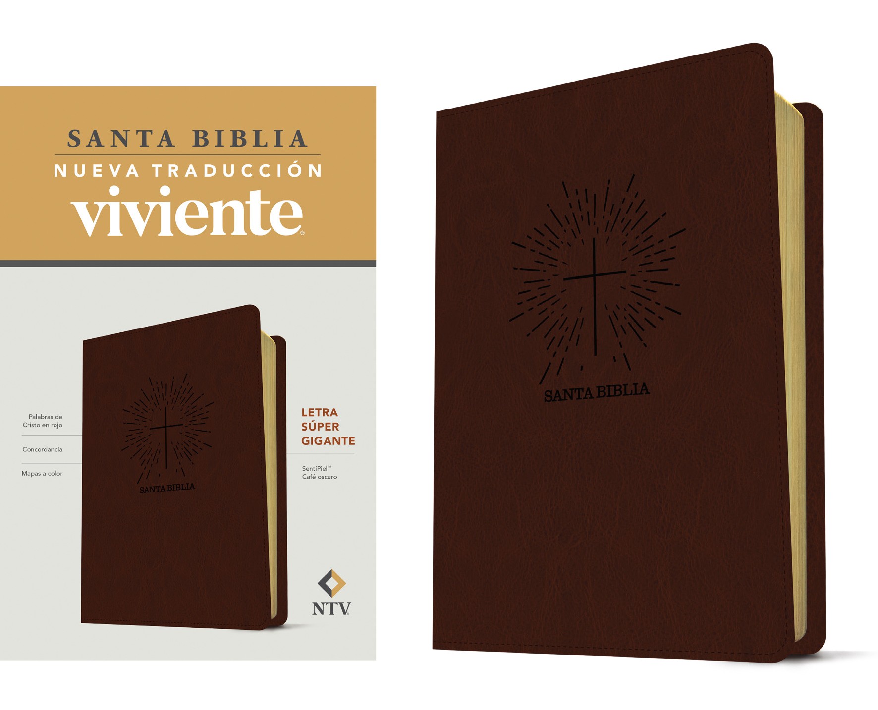  Santa Biblia NTV, letra súper gigante (SentiPiel, Café oscuro , Letra Roja)