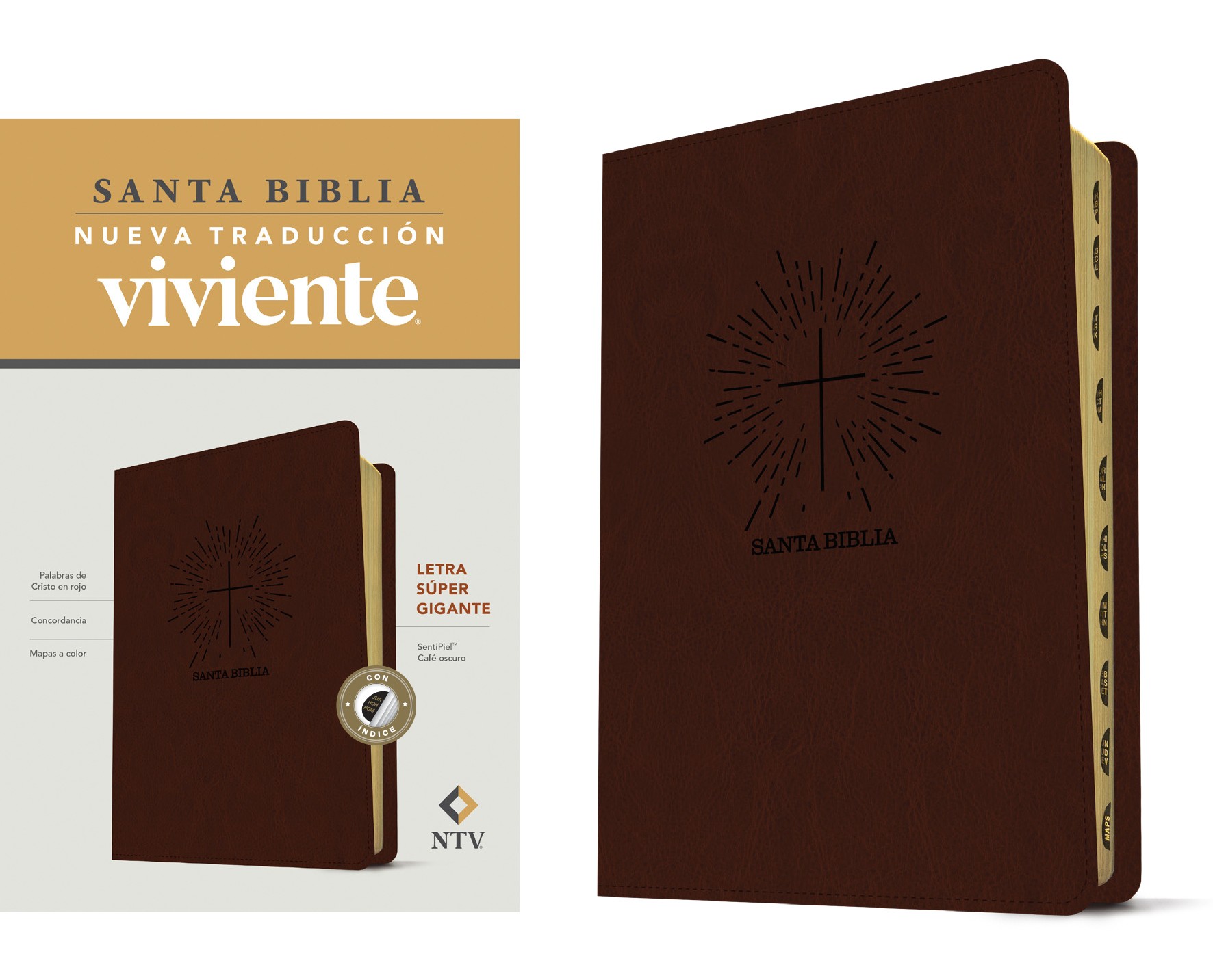 Santa Biblia NTV, letra súper gigante (SentiPiel, Café oscuro , Índice, Letra Roja)